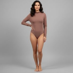 Women’s Long Sleeve Mock Neck Bodysuit – Brown | New With Tag